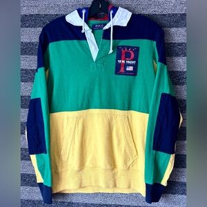 Polo Ralph Lauren 12M Yacht 1967 Colorblock Collared Rugby Hoodie Small EUC